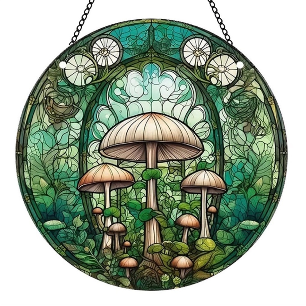 Magic Mushroom Forest 2 Sided Acrylic Suncatcher With Metal
Chain 5.9x5.9"